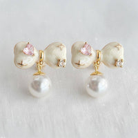 Enamel Cubic Zirconia Bowknot Dangle Earrings