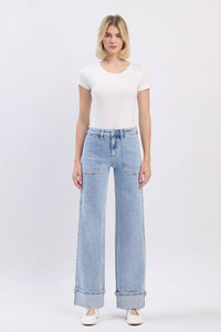 High Rise Carpenter Cuffed Wide Leg Jeans - LV1