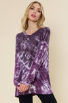Jersey Long Sleeve Tie Dye Tunic Top - Purple