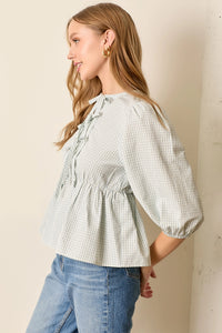 Plaid Top With Ties - Light Blue