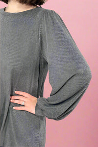 Bella Puff Sleeve Rib Top - Charcoal