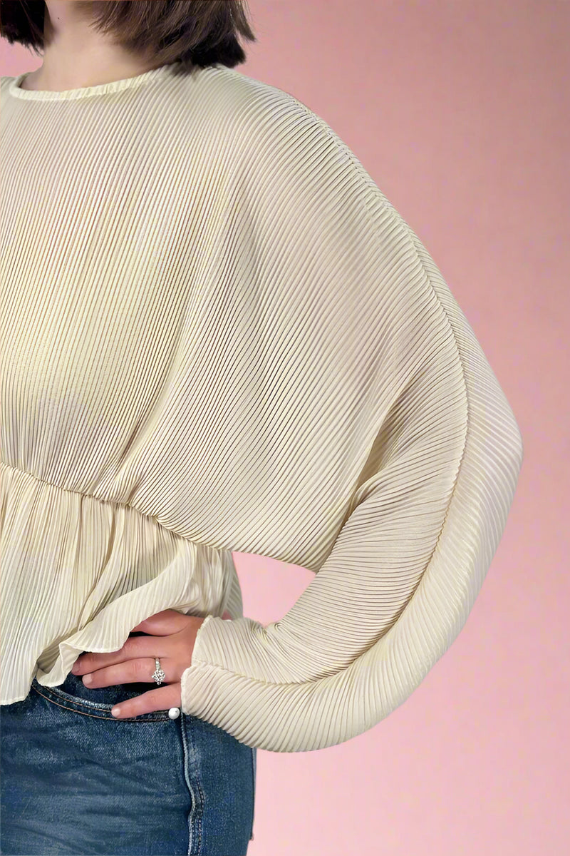 Plisse Dolman Sleeve Blouse - Cream