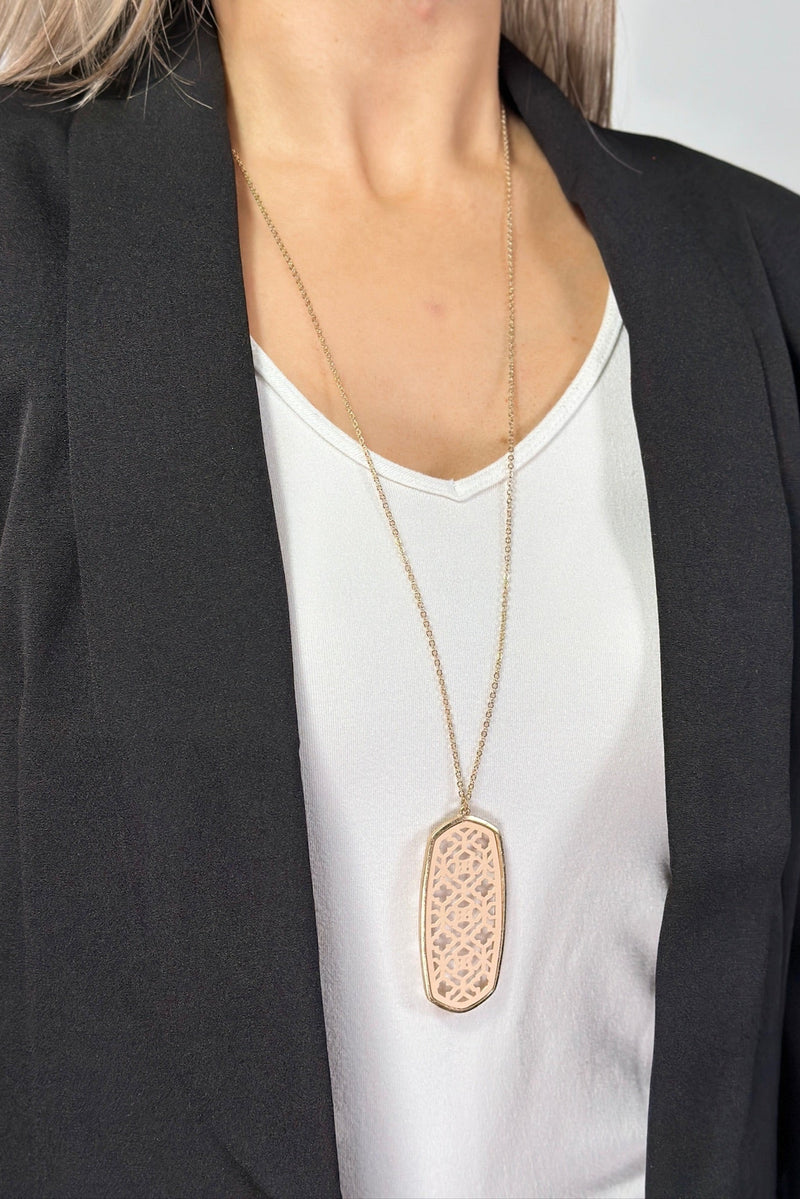 Long Abstract Cut Out Pendant - Taupe