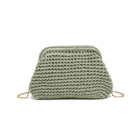 Anastasia Straw Clutch With Chain Strap - Sage