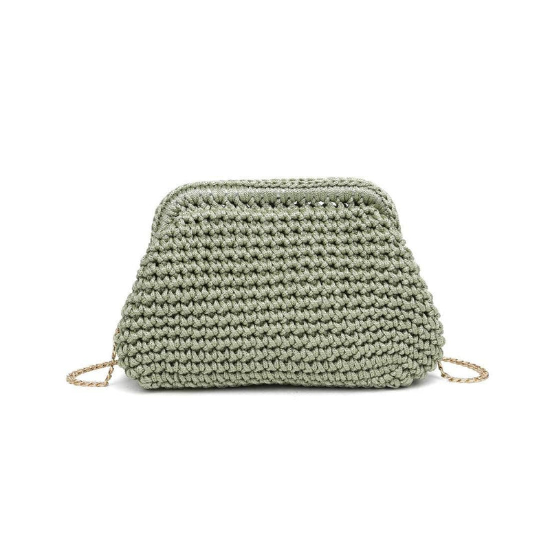 Anastasia Straw Clutch With Chain Strap - Sage