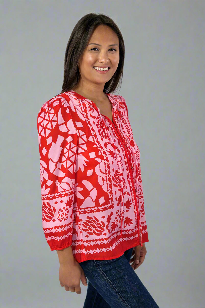 Floral Print Pink & Red Top