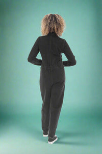 Mineral Wash Cotton Blend Jumpsuit Black