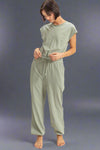 Short Sleeve Casual Jumpsuit - Sage