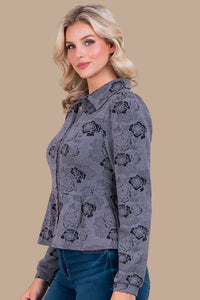 Floral Ruffle Bottom Top - Gray