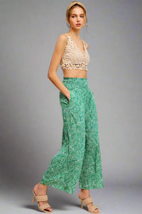Boho Paisley Print Wide Leg Pant - Garden