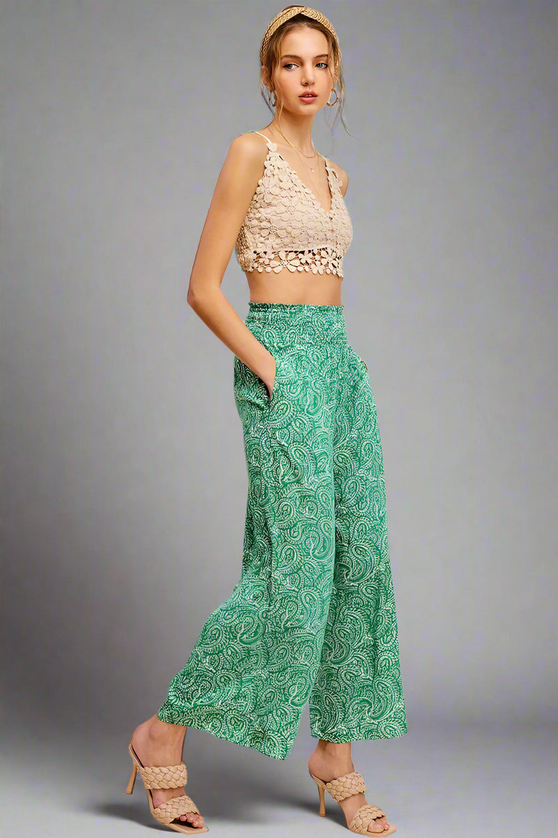 Boho Paisley Print Wide Leg Pant - Garden