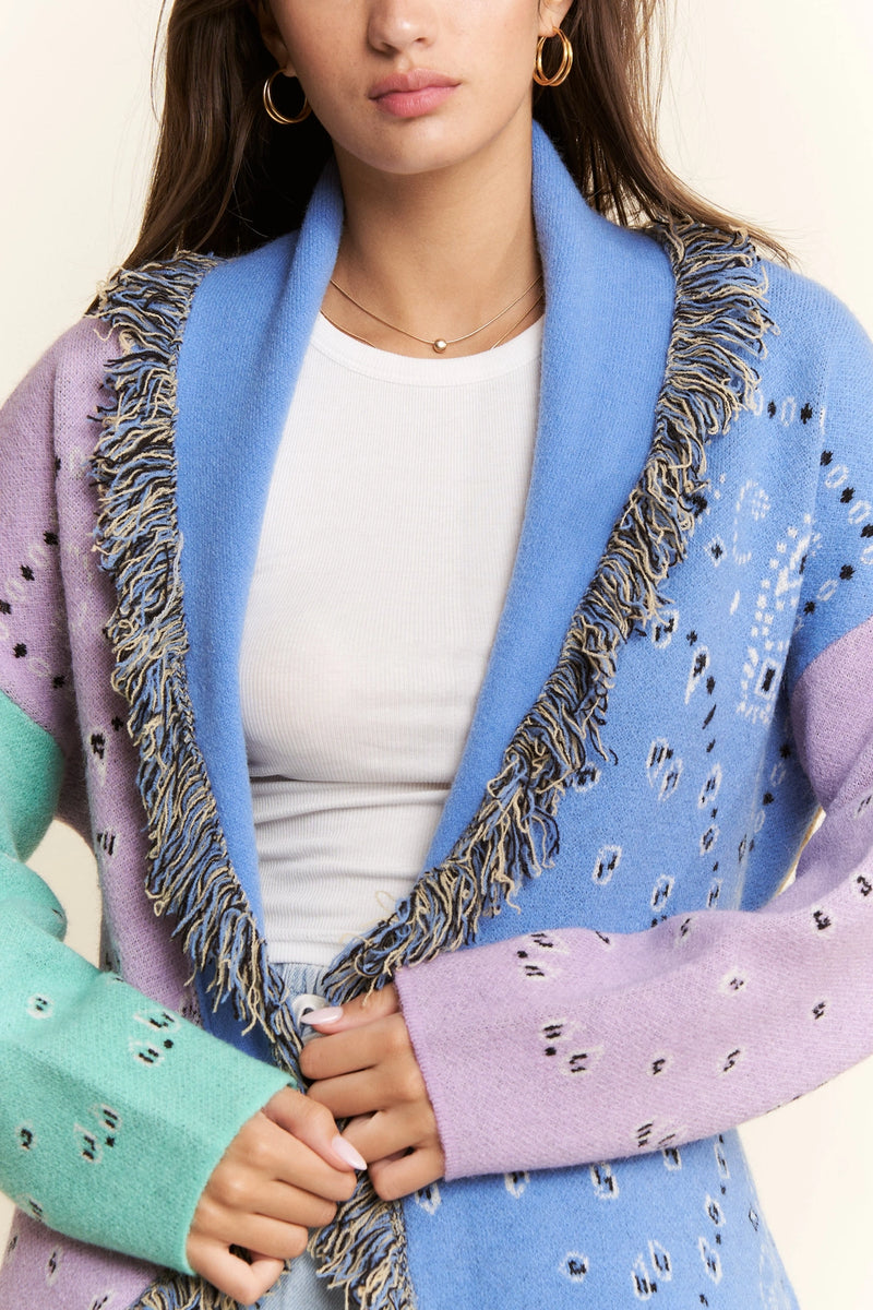 Paisley Print Contrast Cardigan - Lavender