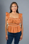 Ruched Detail Ruffled Straps - Burnt Orange