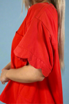 Scalloped Sleeve Oversized Top - Red