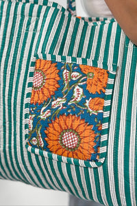 Reversible Quilted Tote Bag - Teal