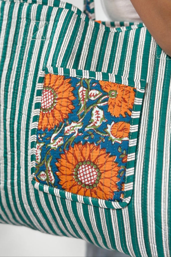 Reversible Quilted Tote Bag - Teal