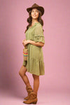 Floral Print V-Neck Mini Dress - Green