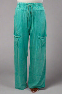 Mineral Wash High Waist Pants - Mint