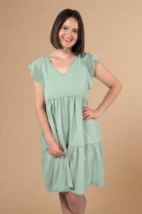 Flutter Sleeve Tencel Dress Sage