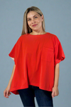 Scalloped Sleeve Oversized Top - Red