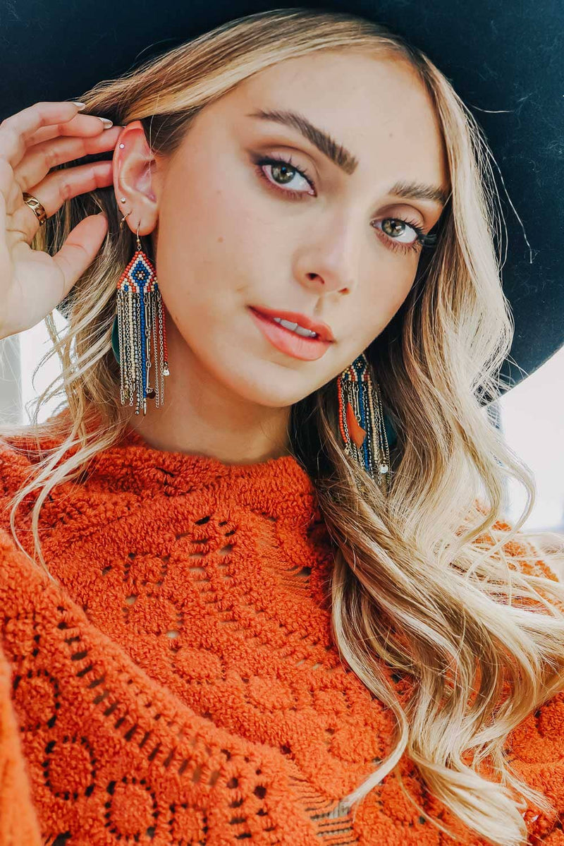 Fringe Feather Bead Earrings