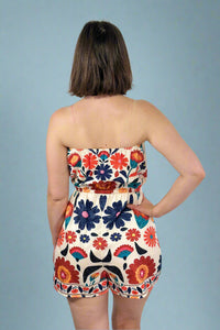 Vibrant Boho Floral Strapless Romper