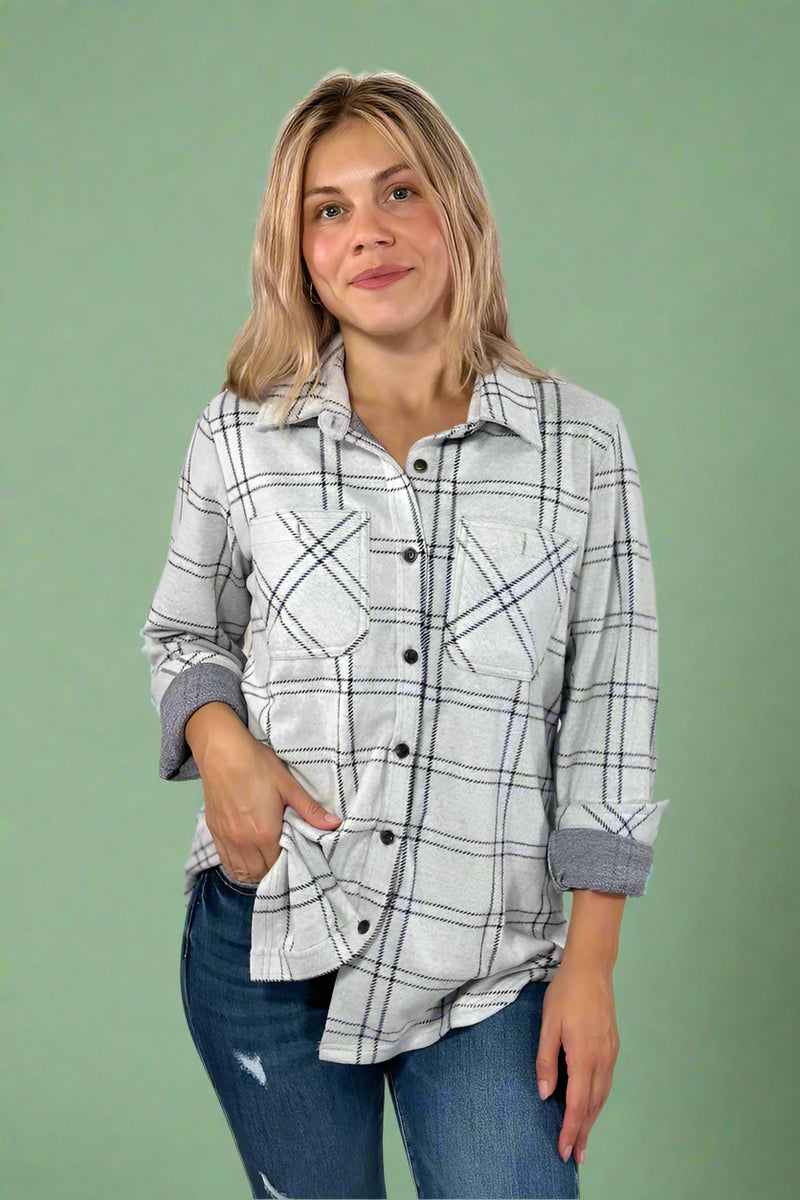 Light Grey & Black Plaid Flannel