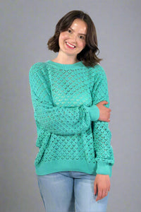 Light Weight Open Knit Sweater - Atlantis Green