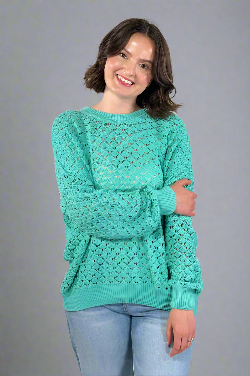 Light Weight Open Knit Sweater - Atlantis Green