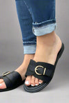 Buckle Slide Flat Sandal - Black