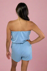 Terry Retro Stripe Romper - Blue