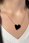 Black Heart Pendant Necklace - Gold