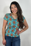 Top With Tulip Sleeve Teal