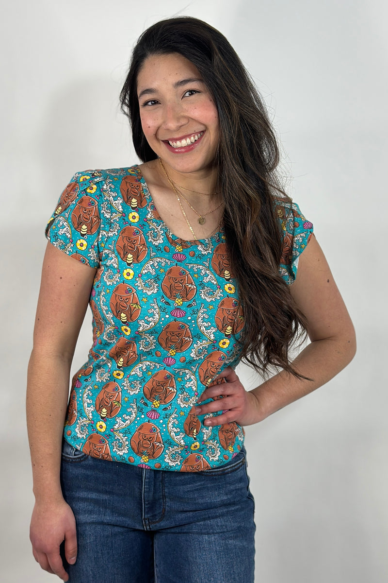 Top With Tulip Sleeve Teal
