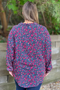 Abstract Pattern Button Down Top - Pink