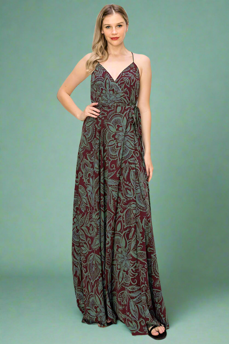 Paisley Sleeveless Wrap Maxi - Burgundy