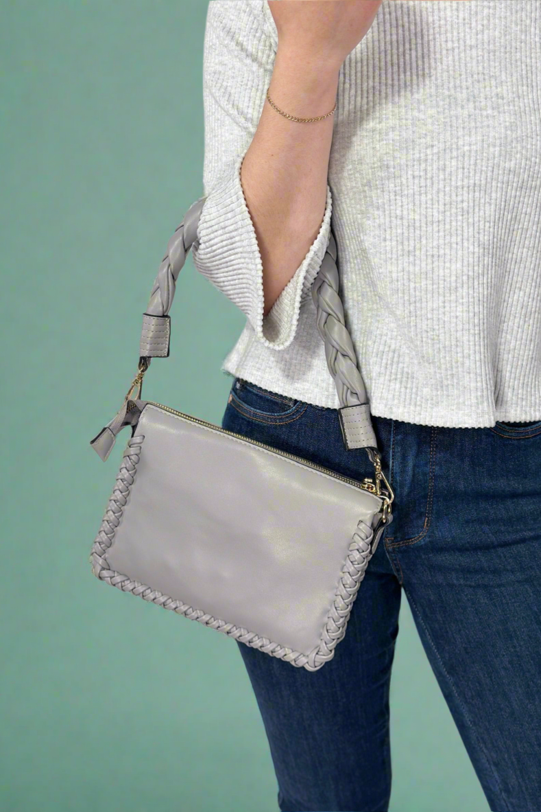 Judith Whipstitch Trim Shoulder Bag - Grey