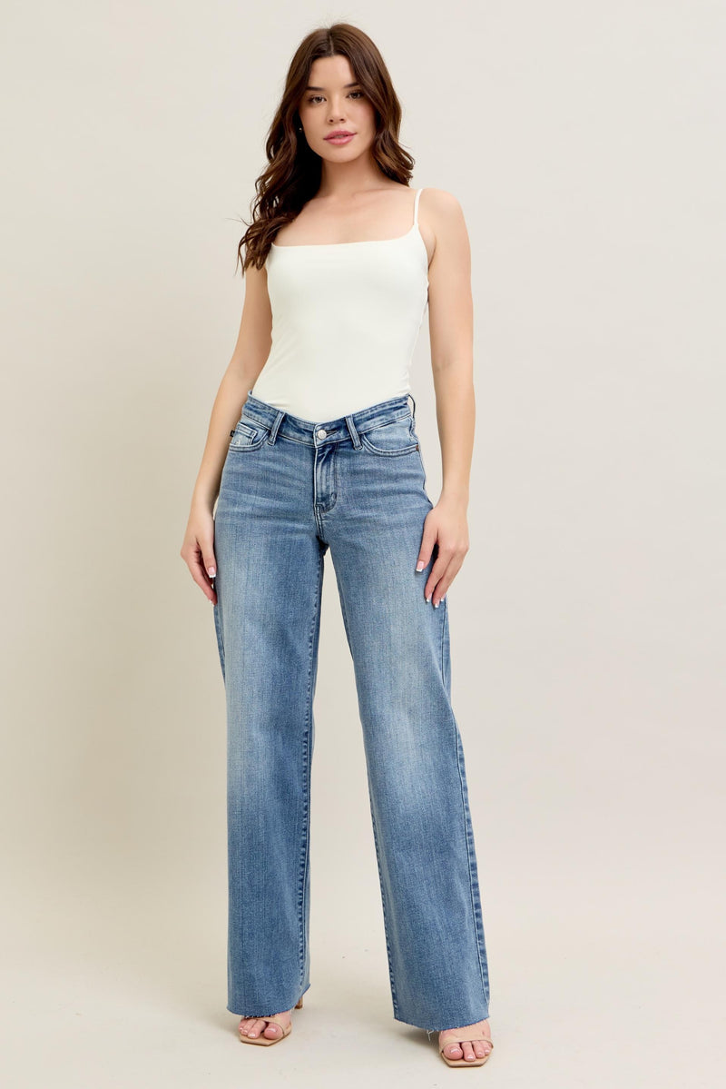 V-Front Raw Hem Baggy Jean - JB145