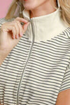 Striped Half Zip Romper - Cream