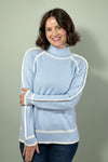 Contrast Trim Knit Sweater - Light Blue