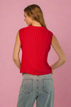 Open Front Knitted Vest - Red