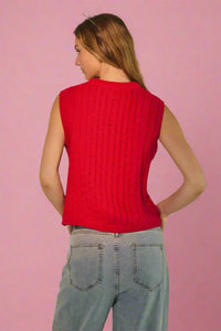 Open Front Knitted Vest - Red
