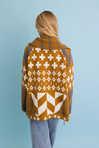 Sierra Spirit Geometric Knit Cardigan - Camel