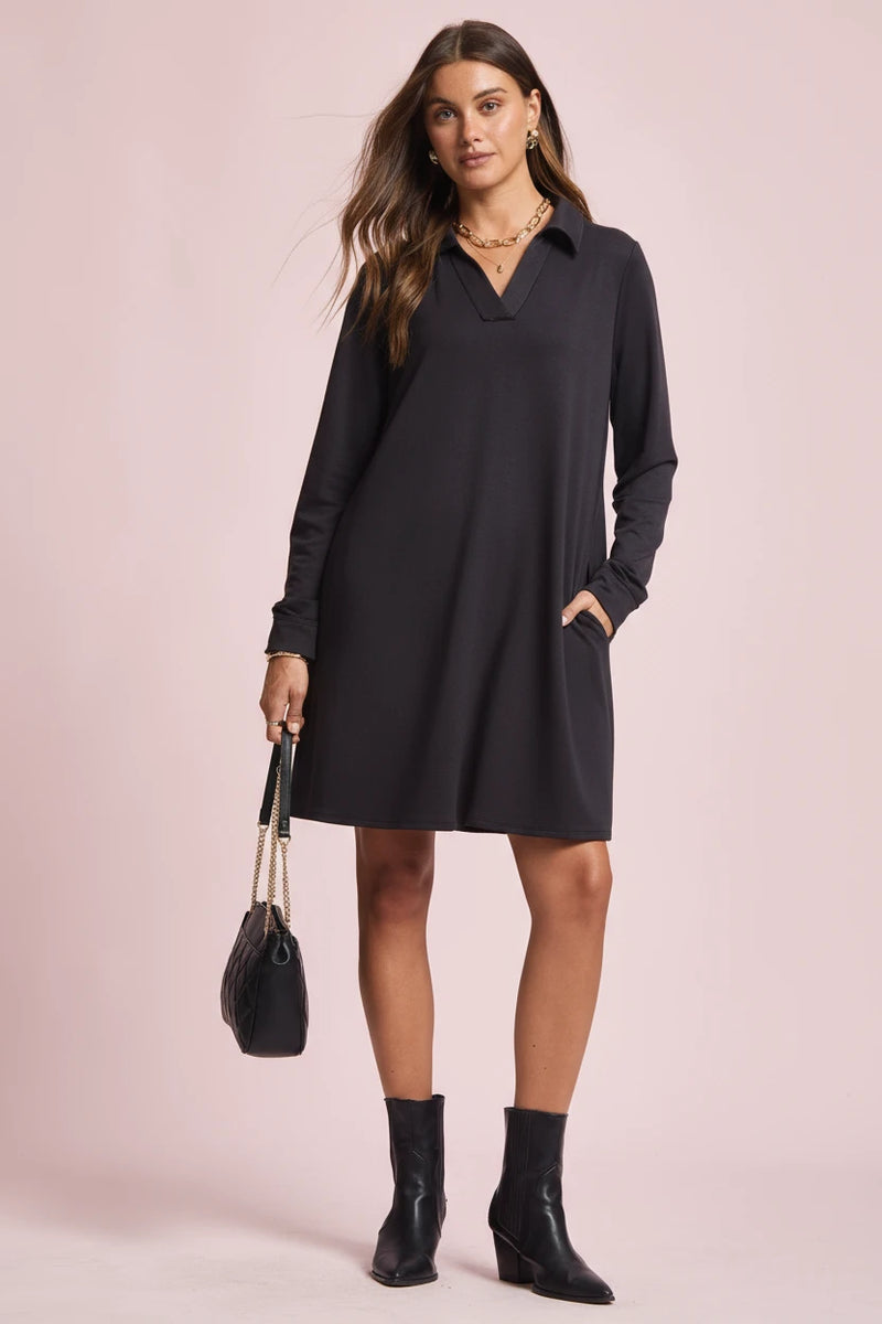 French Terry A Line Dress - Black