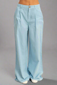 High Waist Wide Leg Pants - Baby Blue