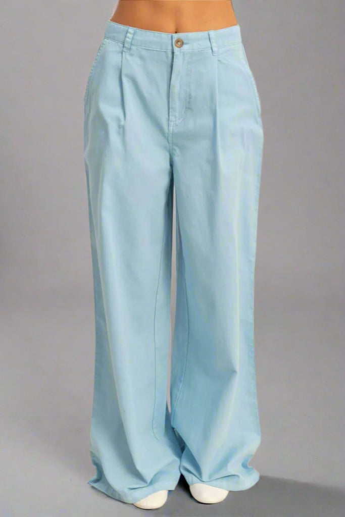High Waist Wide Leg Pants - Baby Blue