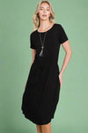 Solid Drawstring Waist Dress - Black