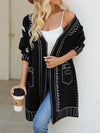 Cartoon Jacquard Long Cardigan - Black