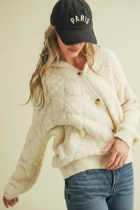 Fuzzy Knit Hoodie Cardigan - Ivory