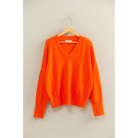 Relaxed Fit V-Neck Sweater - Orange